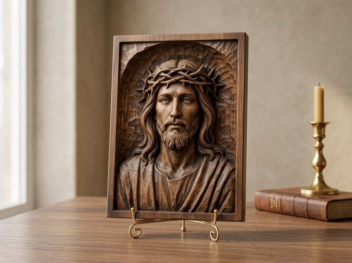 Jesus Christ Crown of Thorns Sacred Panel CNC Relief STL bas-relief STL — view 14