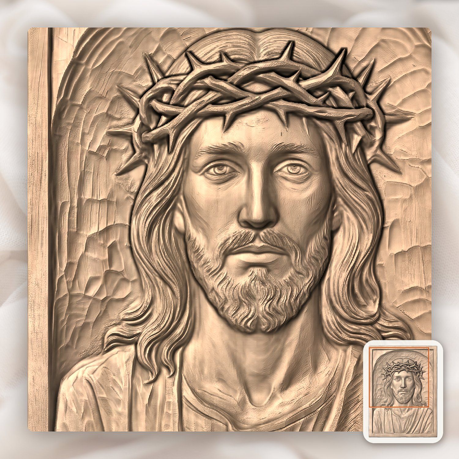 Jesus Christ Crown of Thorns Sacred Panel CNC Relief STL bas-relief STL — view 7