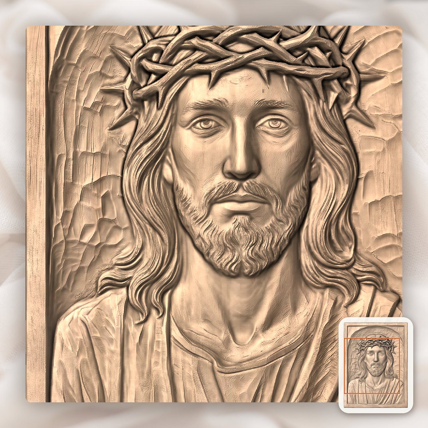 Jesus Christ Crown of Thorns Sacred Panel CNC Relief STL bas-relief STL — view 8