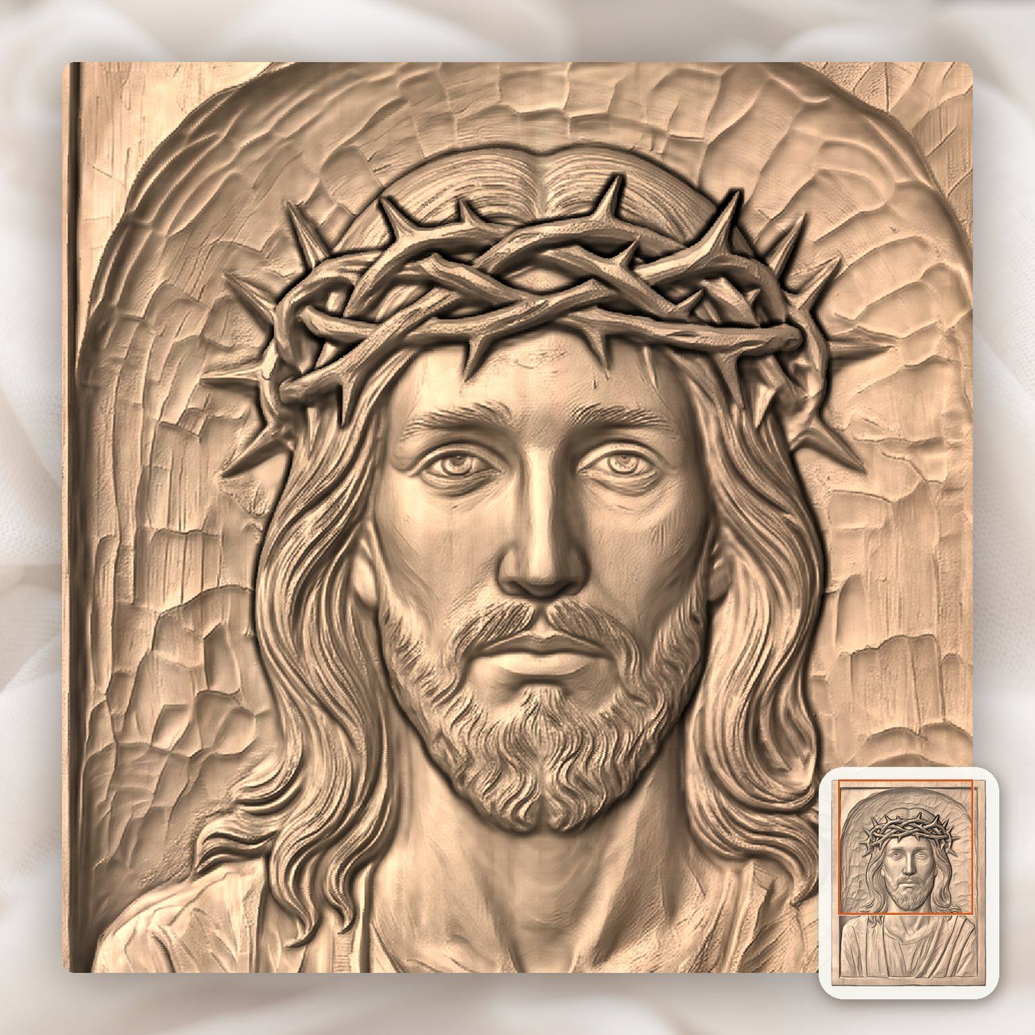 Jesus Christ Crown of Thorns Sacred Panel CNC Relief STL bas-relief STL — view 10