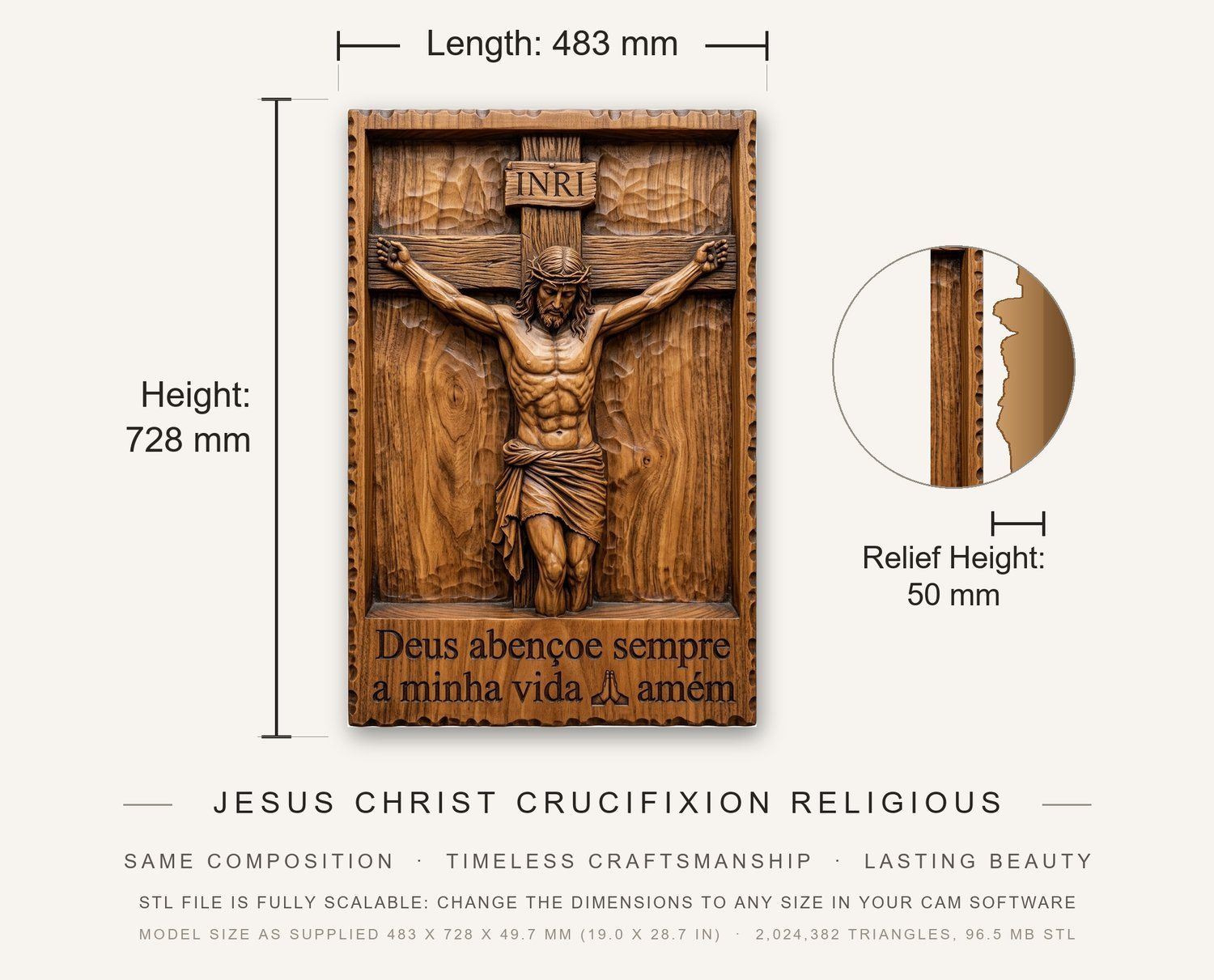 Jesus Christ Crucifixion Religious CNC Relief STL bas-relief STL — view 3