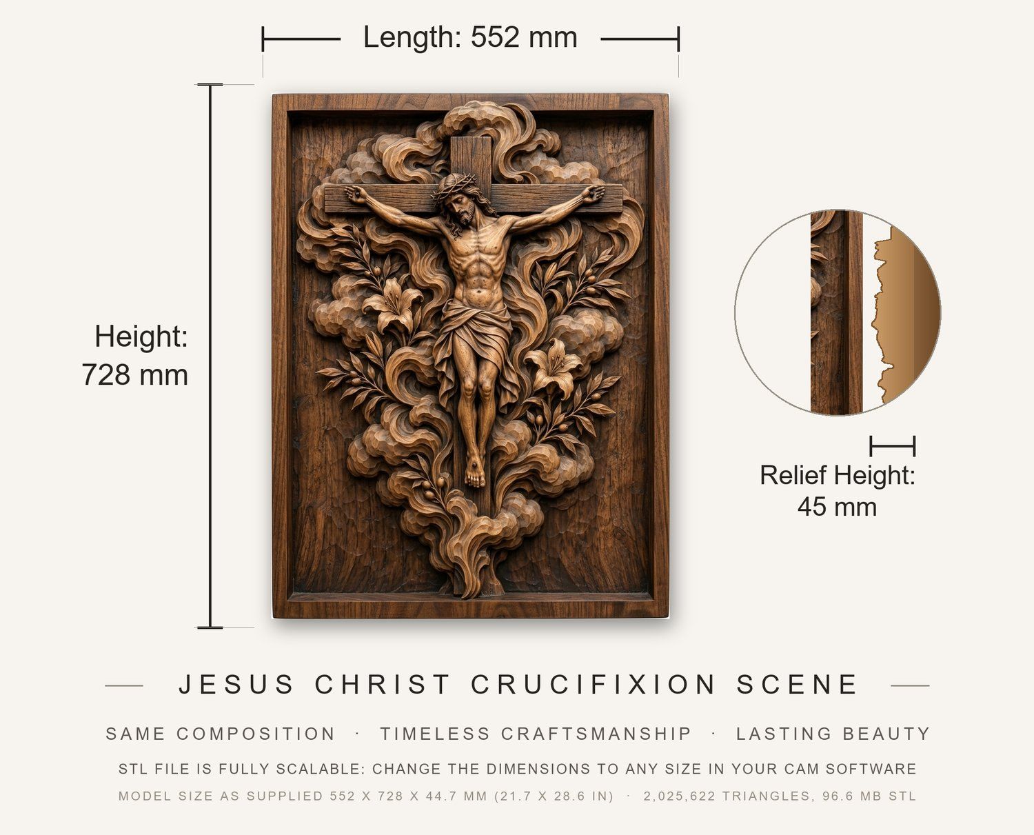 Jesus Christ Crucifixion Scene CNC Relief STL bas-relief STL — view 3