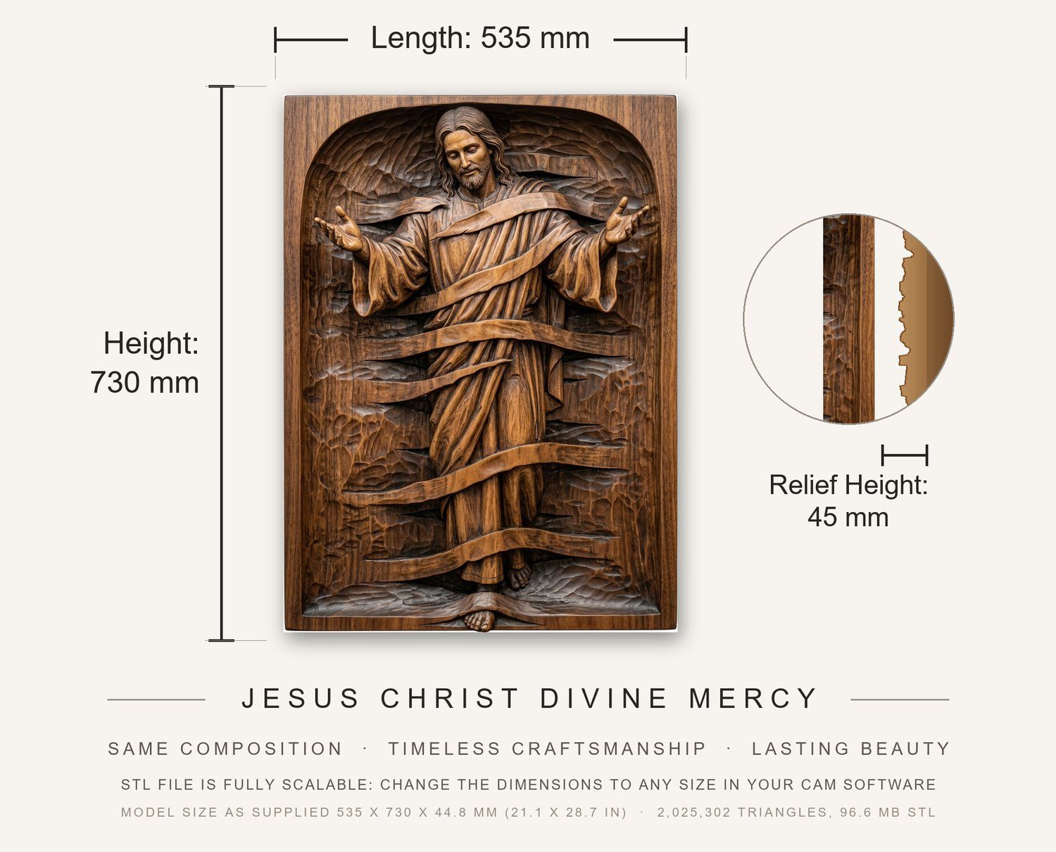 Jesus Christ Divine Mercy CNC Relief STL bas-relief STL — view 3