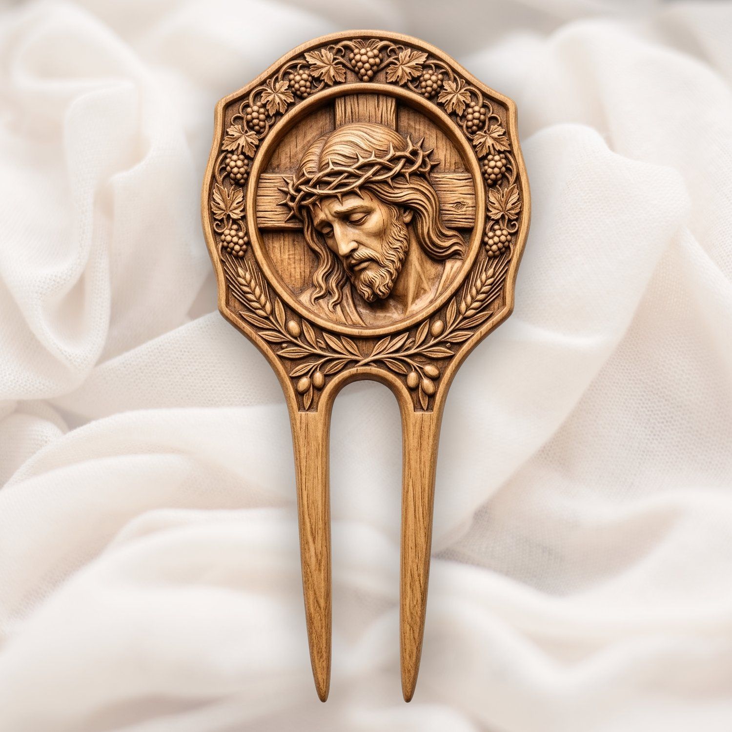 Jesus Christ Grapes and Wheat Hair Fork CNC Relief STL bas-relief STL — view 4