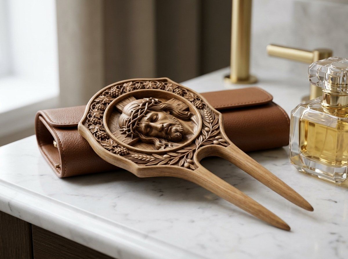 Jesus Christ Grapes and Wheat Hair Fork CNC Relief STL bas-relief STL — view 12