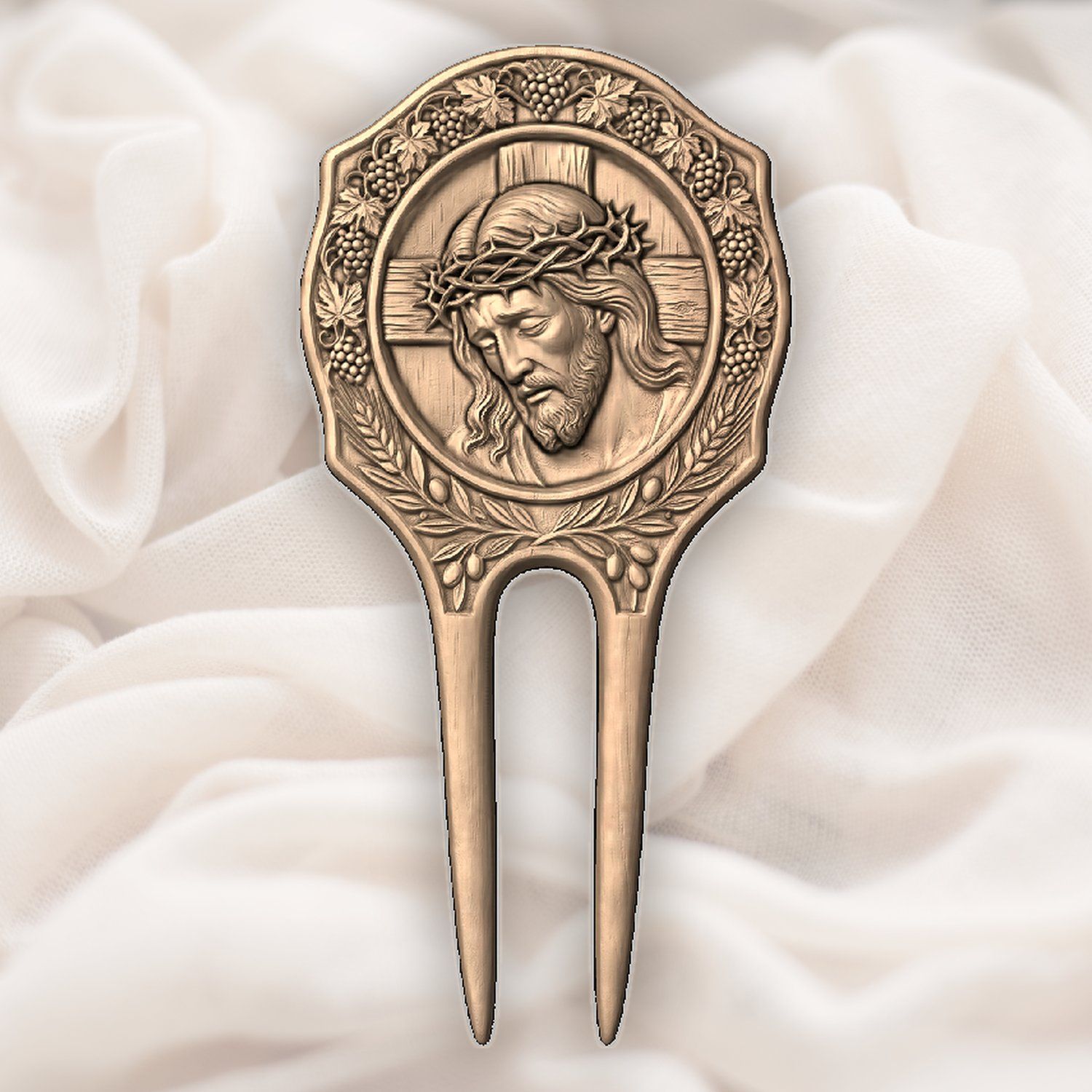 Jesus Christ Grapes and Wheat Hair Fork CNC Relief STL bas-relief STL — view 5