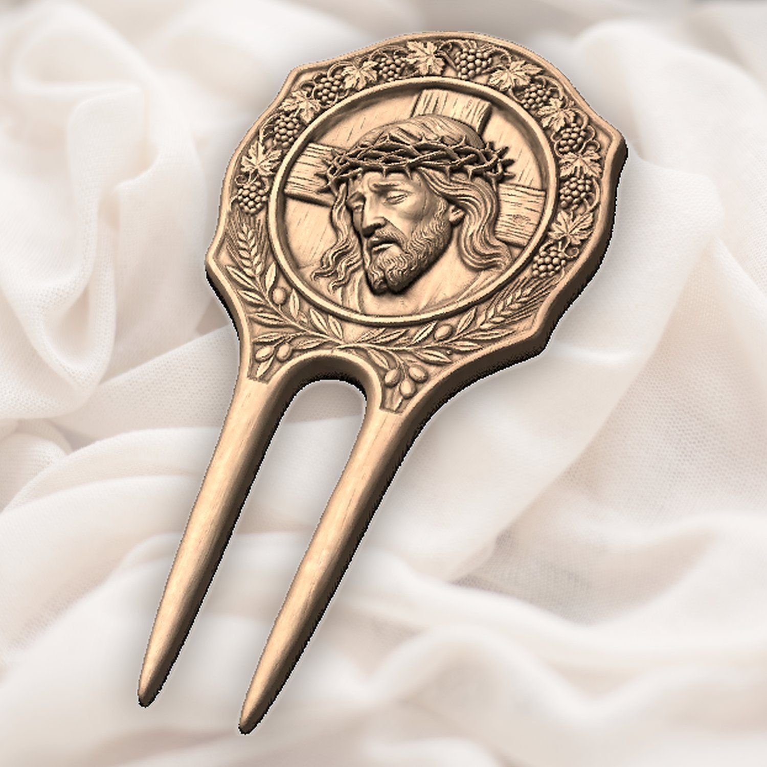 Jesus Christ Grapes and Wheat Hair Fork CNC Relief STL bas-relief STL — view 6