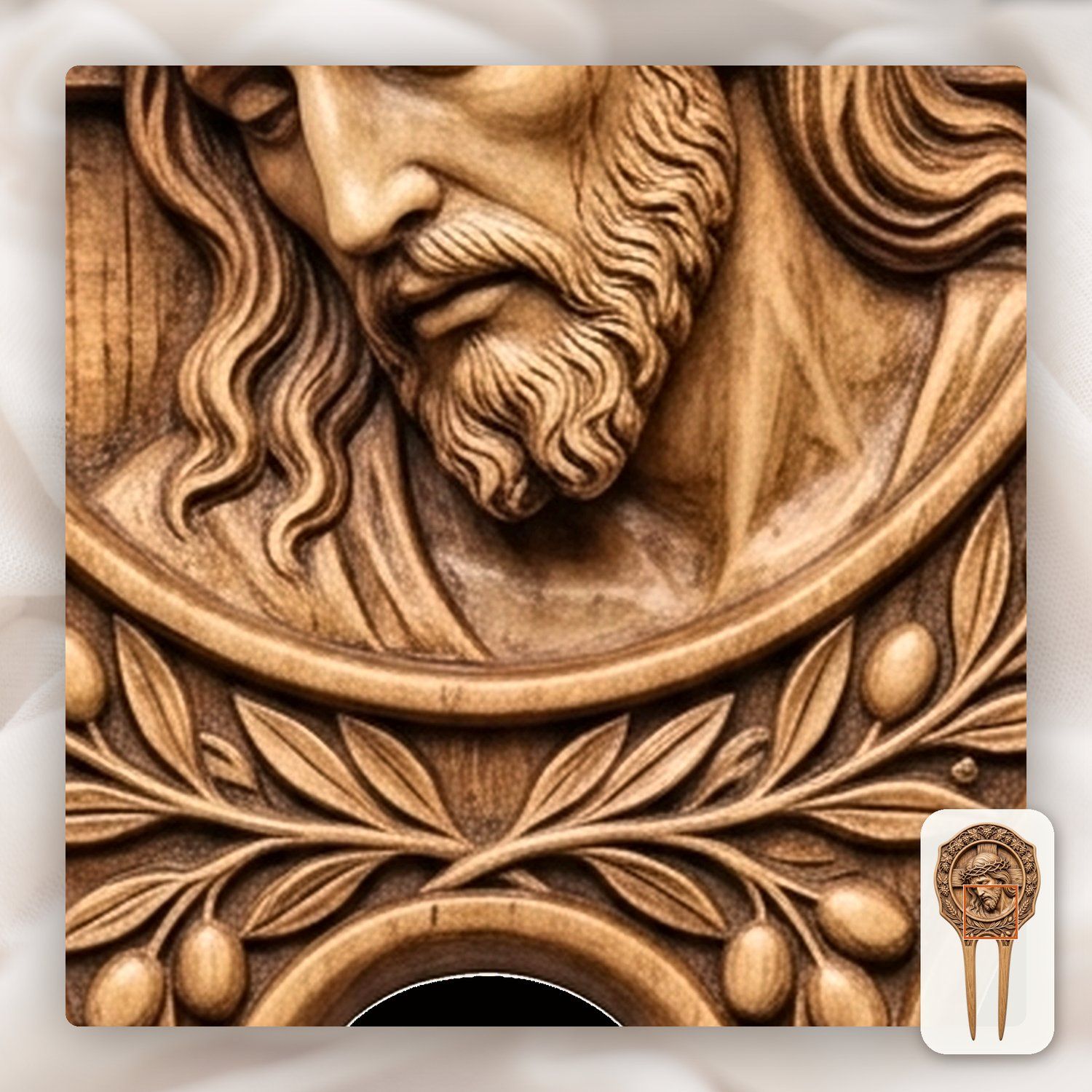 Jesus Christ Grapes and Wheat Hair Fork CNC Relief STL bas-relief STL — view 9