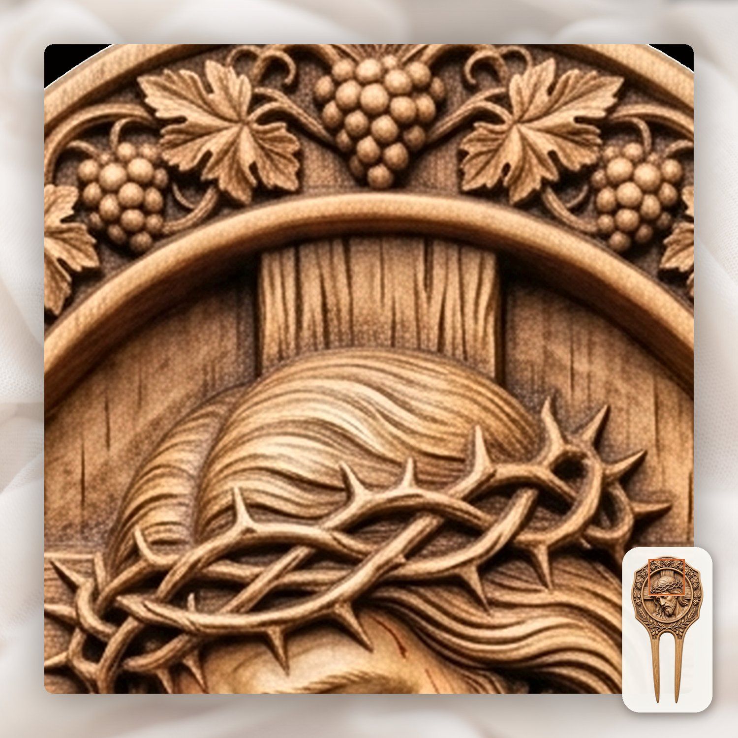 Jesus Christ Grapes and Wheat Hair Fork CNC Relief STL bas-relief STL — view 10