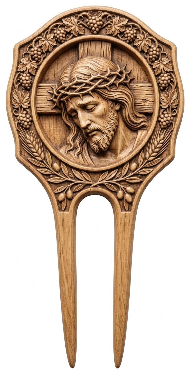Jesus Christ Grapes and Wheat Hair Fork CNC Relief STL bas-relief STL — view 11
