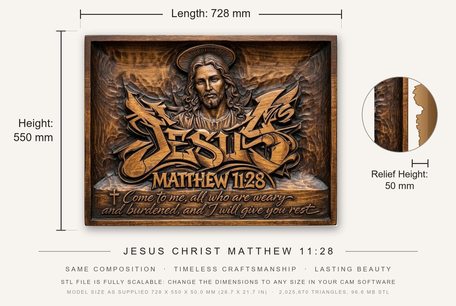 Jesus Christ Matthew 11:28 CNC Relief STL bas-relief STL — view 3