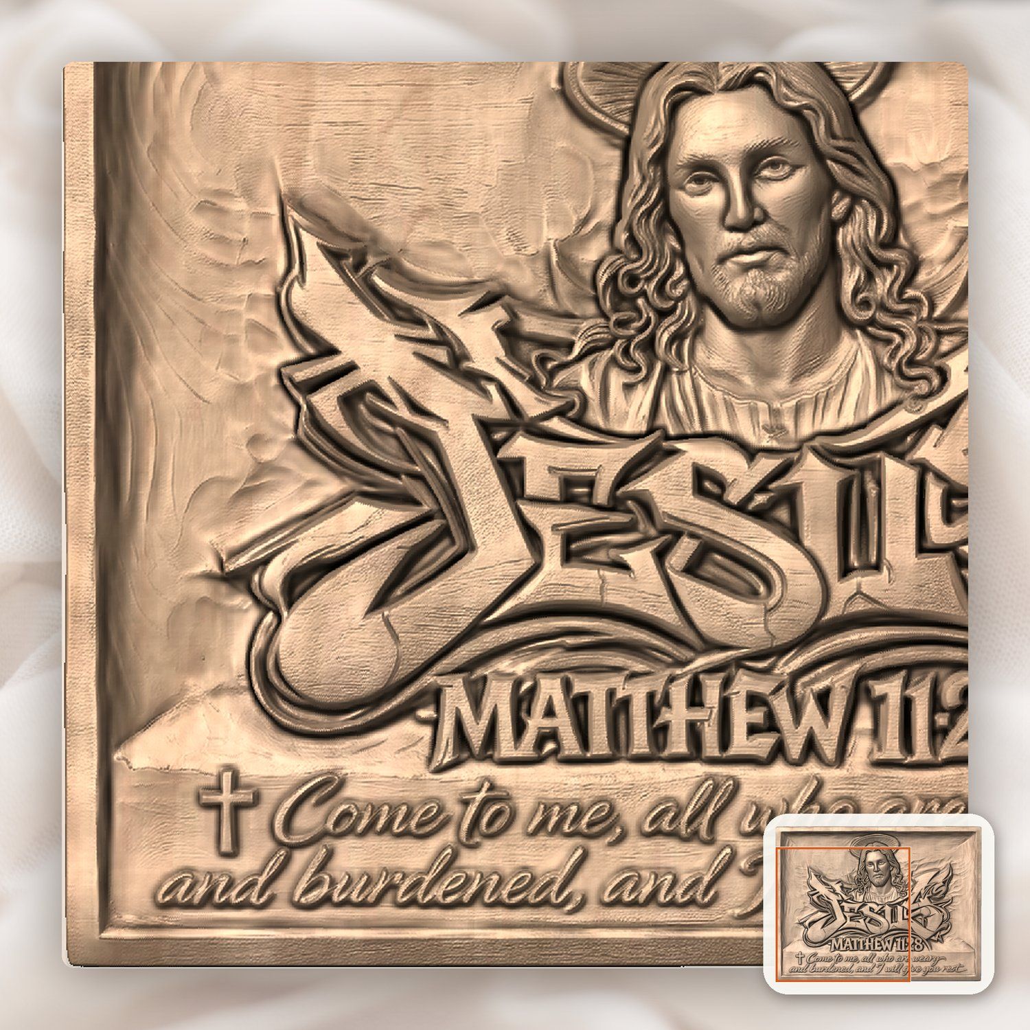 Jesus Christ Matthew 11:28 CNC Relief STL bas-relief STL — view 8