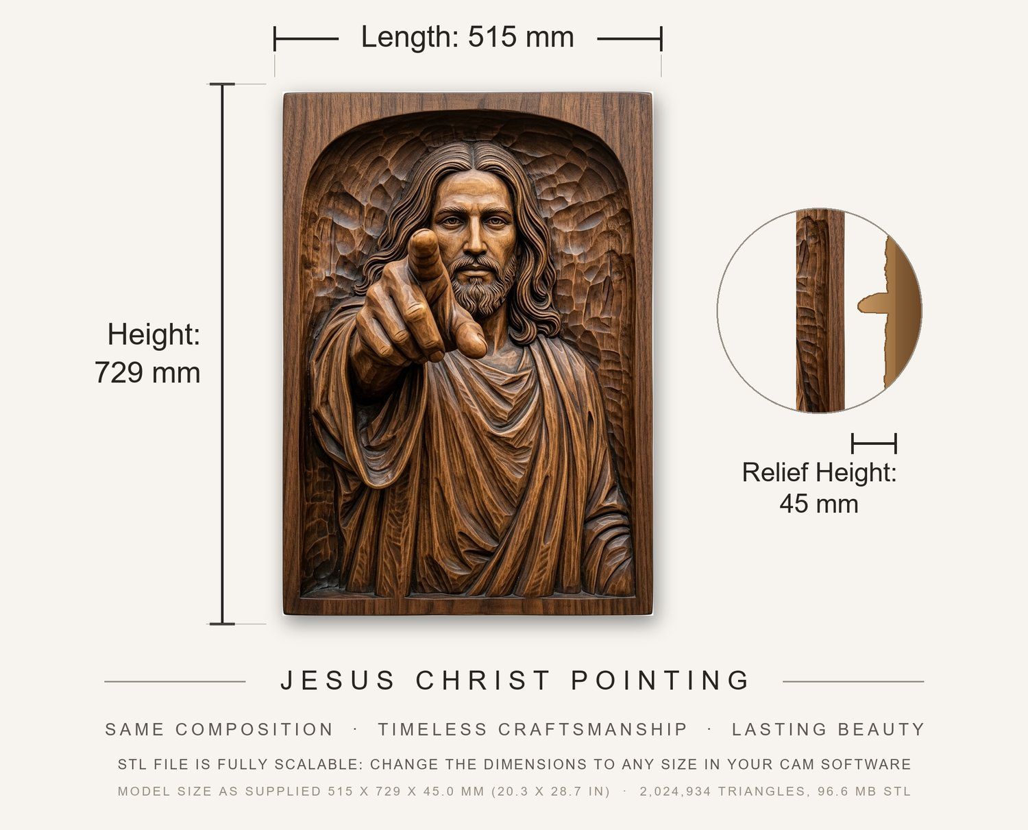 Jesus Christ Pointing CNC Relief STL bas-relief STL — view 3