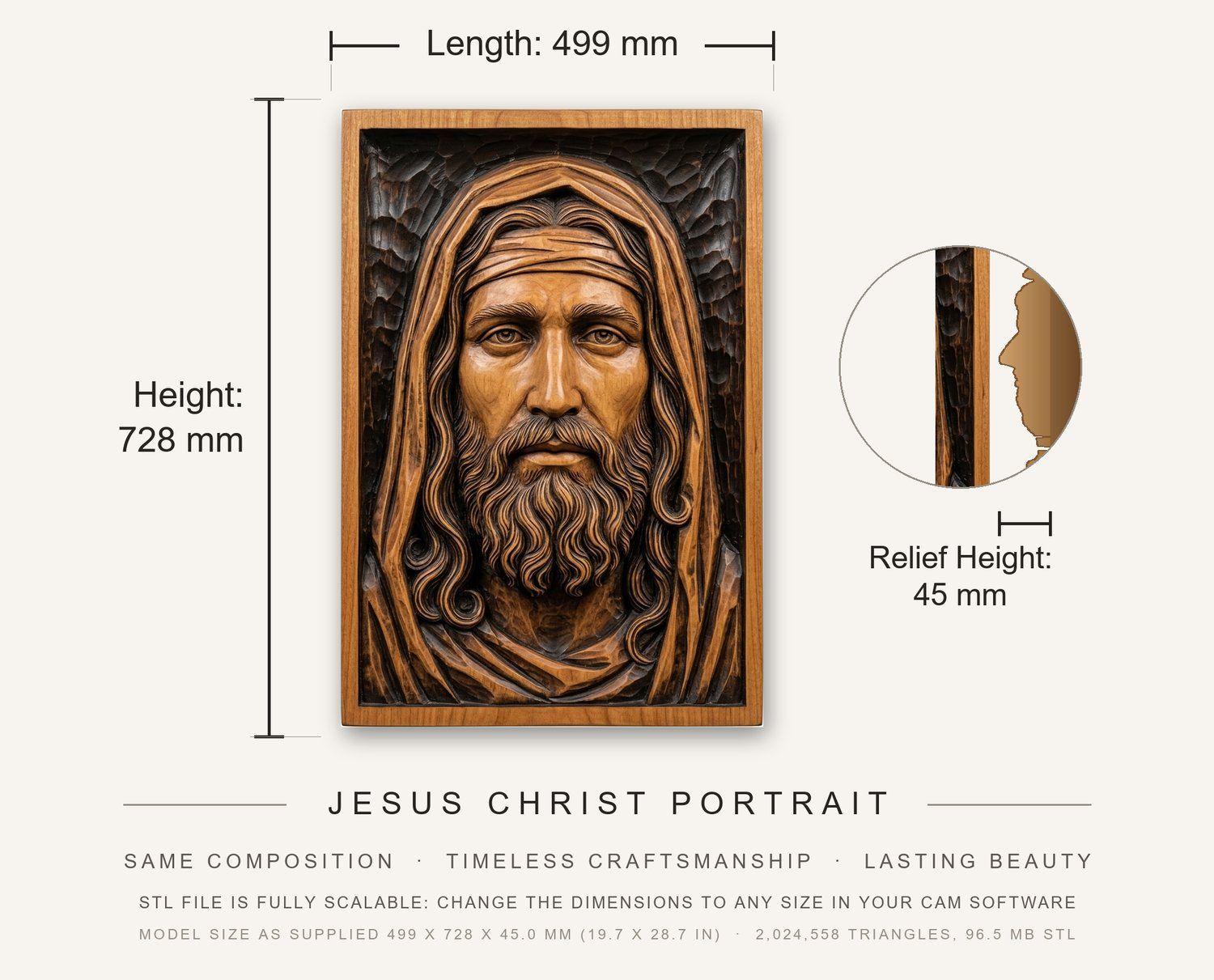Jesus Christ Portrait CNC Relief STL bas-relief STL — view 3