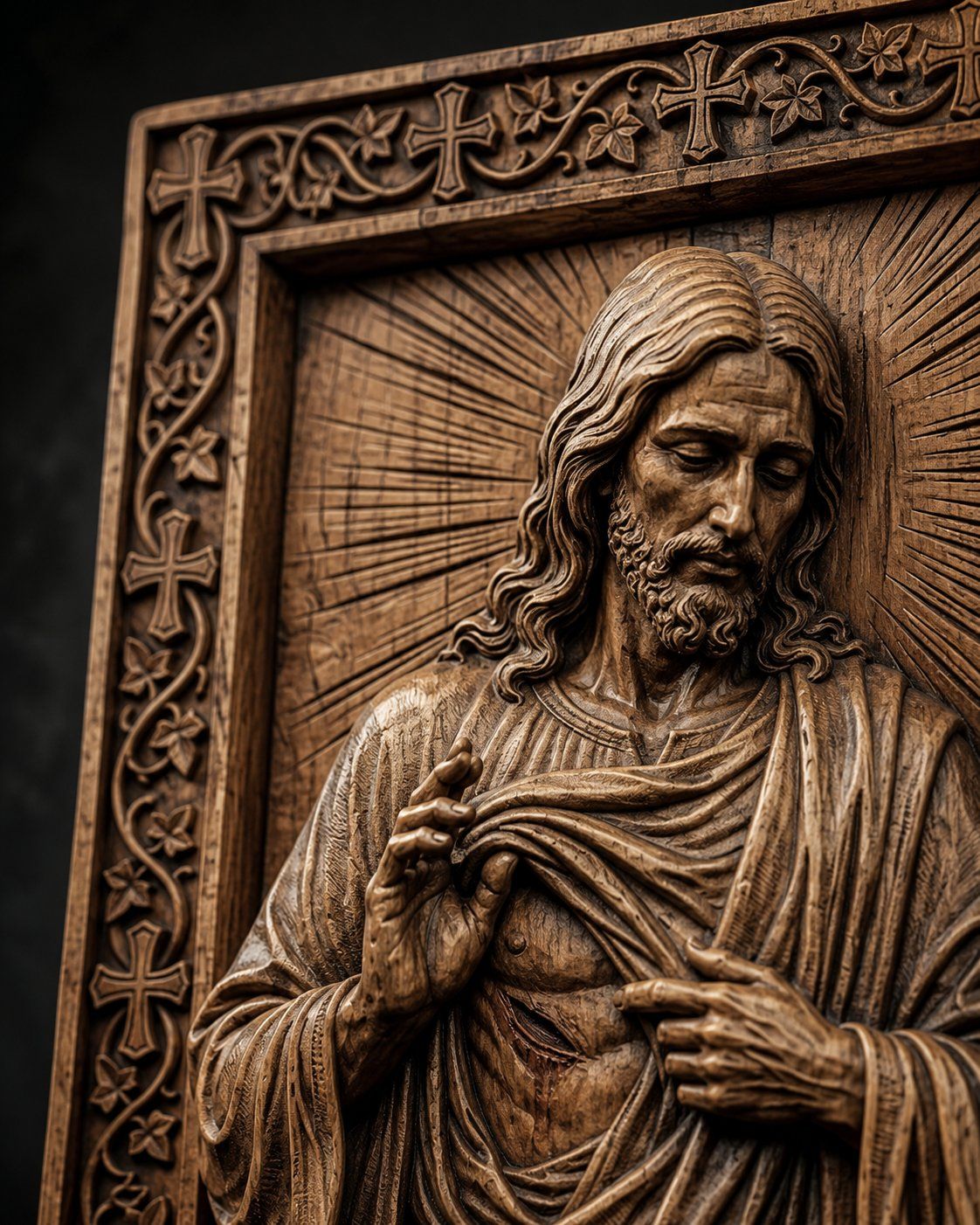 Jesus Christ Radiant Light Corner Applique bas-relief STL — view 10