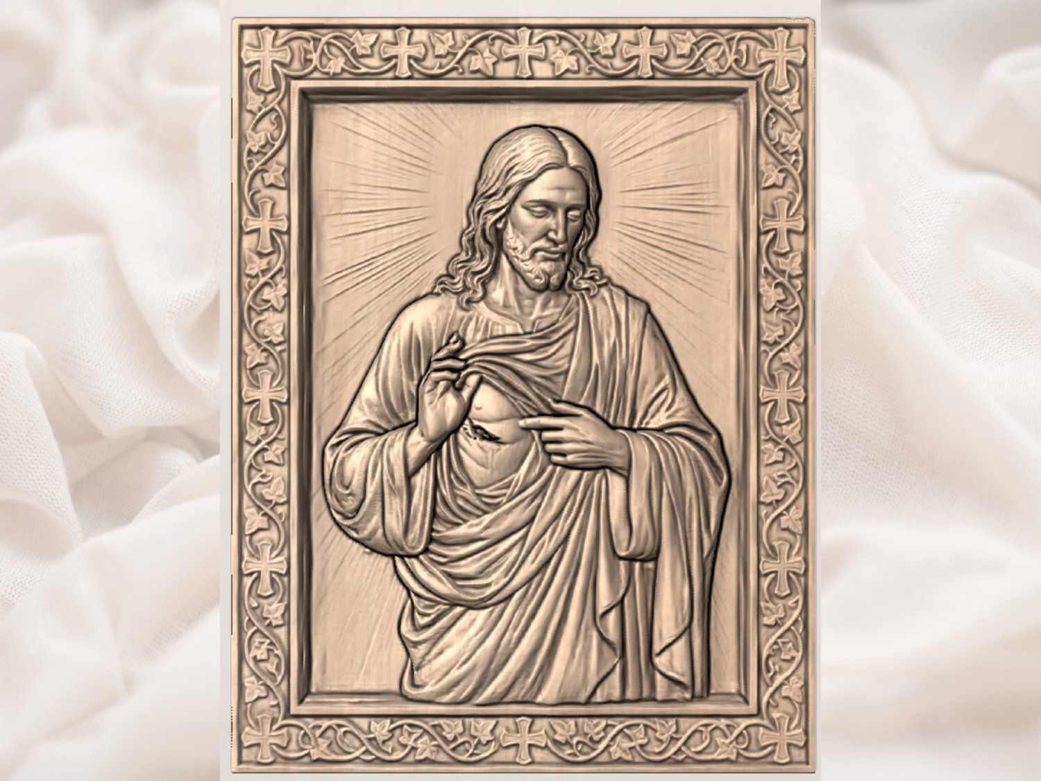 Jesus Christ Radiant Light Corner Applique bas-relief STL — view 2