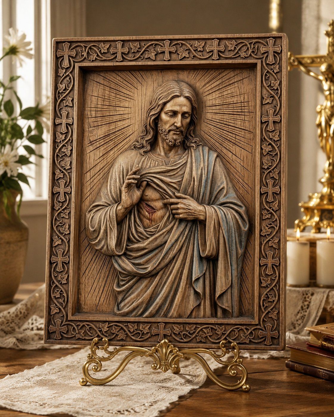 Jesus Christ Radiant Light Corner Applique bas-relief STL — view 5