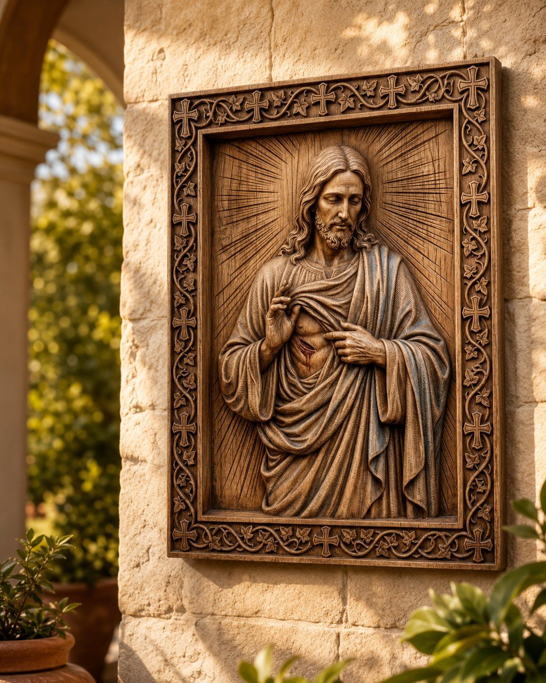 Jesus Christ Radiant Light Corner Applique bas-relief STL — view 6