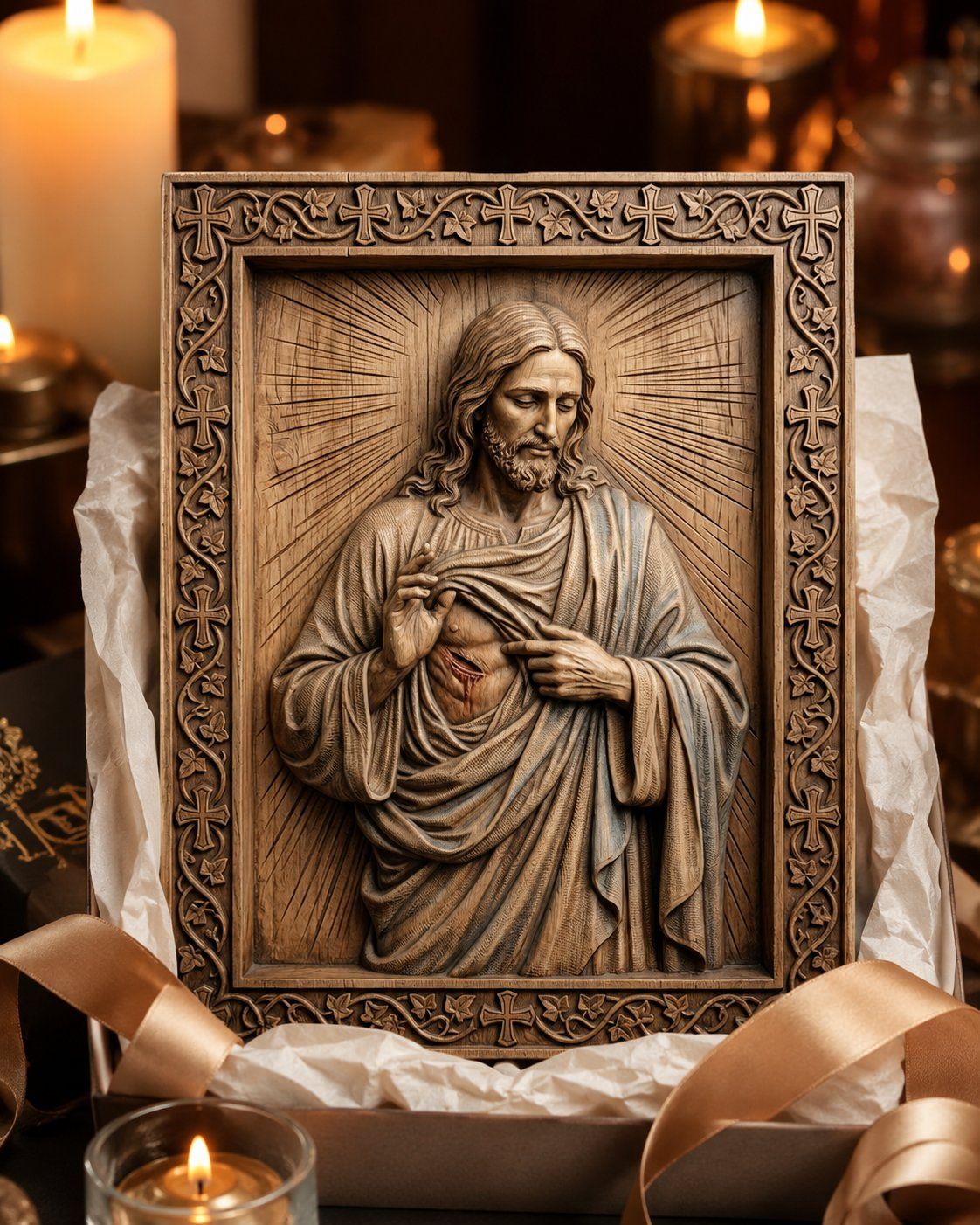 Jesus Christ Radiant Light Corner Applique bas-relief STL — view 7