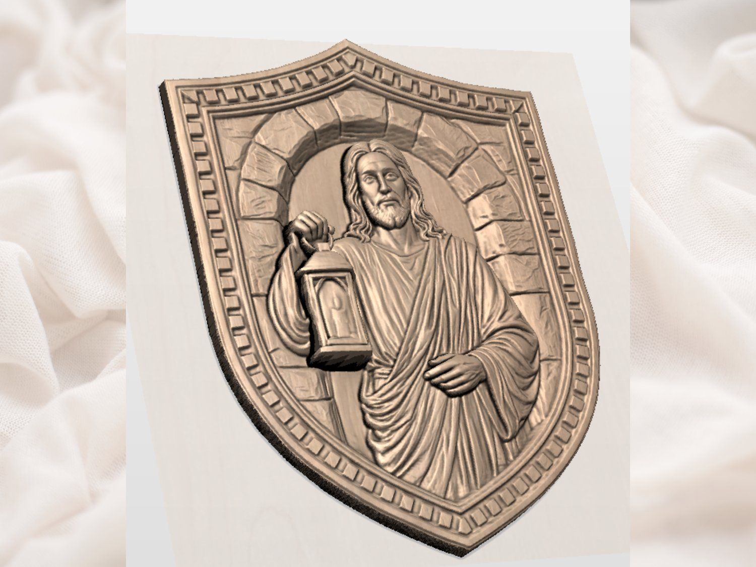 Jesus Christ Shield Wall Art bas-relief STL — view 2