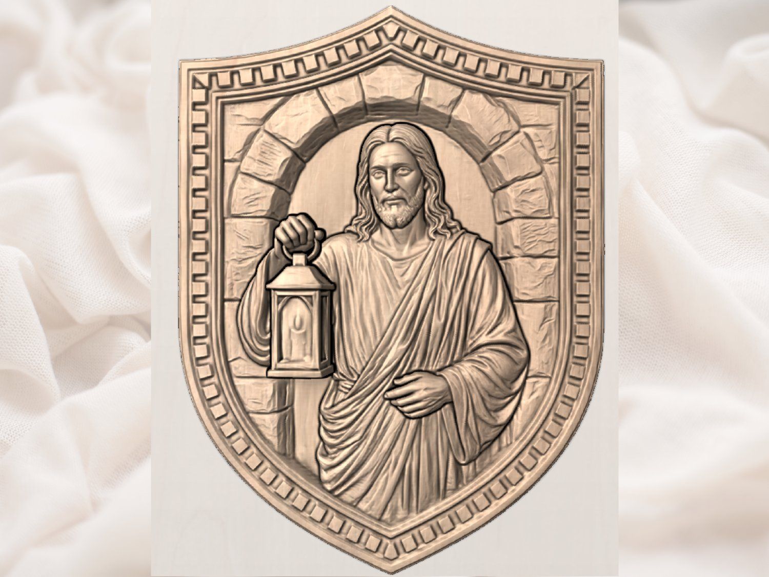 Jesus Christ Shield Wall Art bas-relief STL — view 3