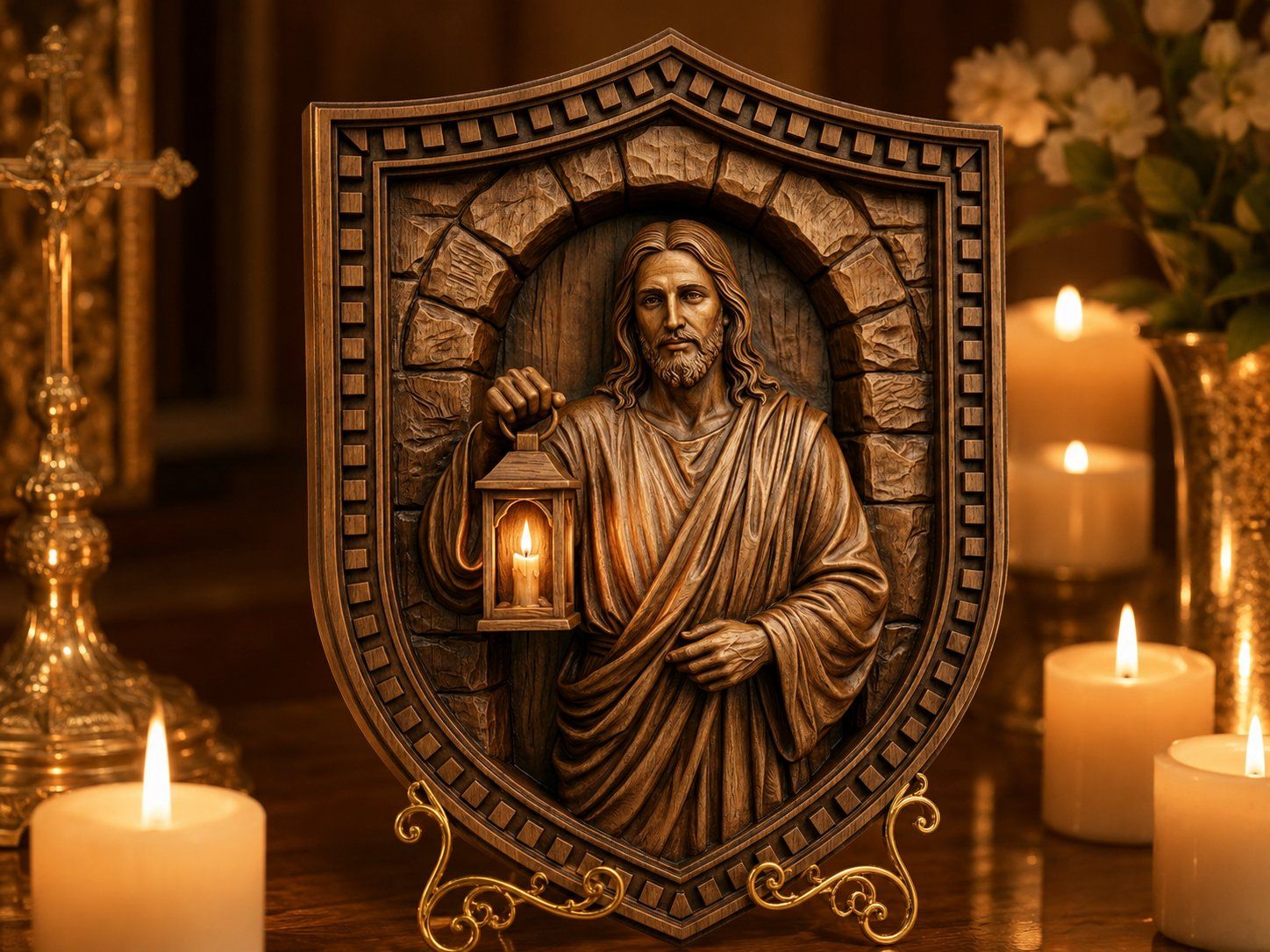 Jesus Christ Shield Wall Art bas-relief STL — view 5