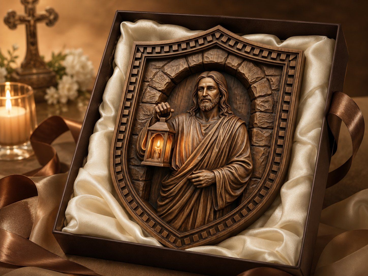 Jesus Christ Shield Wall Art bas-relief STL — view 7