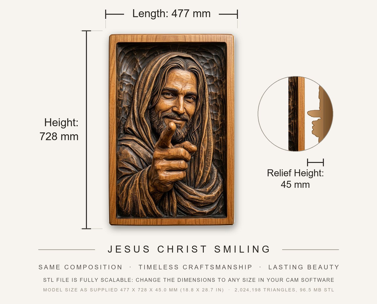 Jesus Christ Smiling CNC Relief STL bas-relief STL — view 3