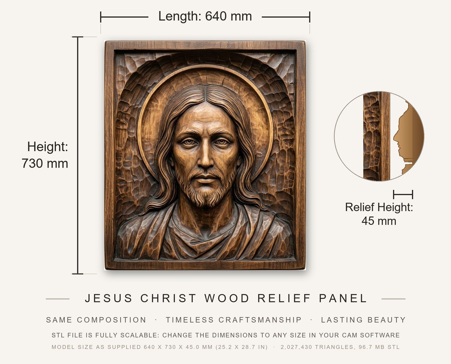 Jesus Christ Wood Relief Panel CNC Relief STL bas-relief STL — view 3
