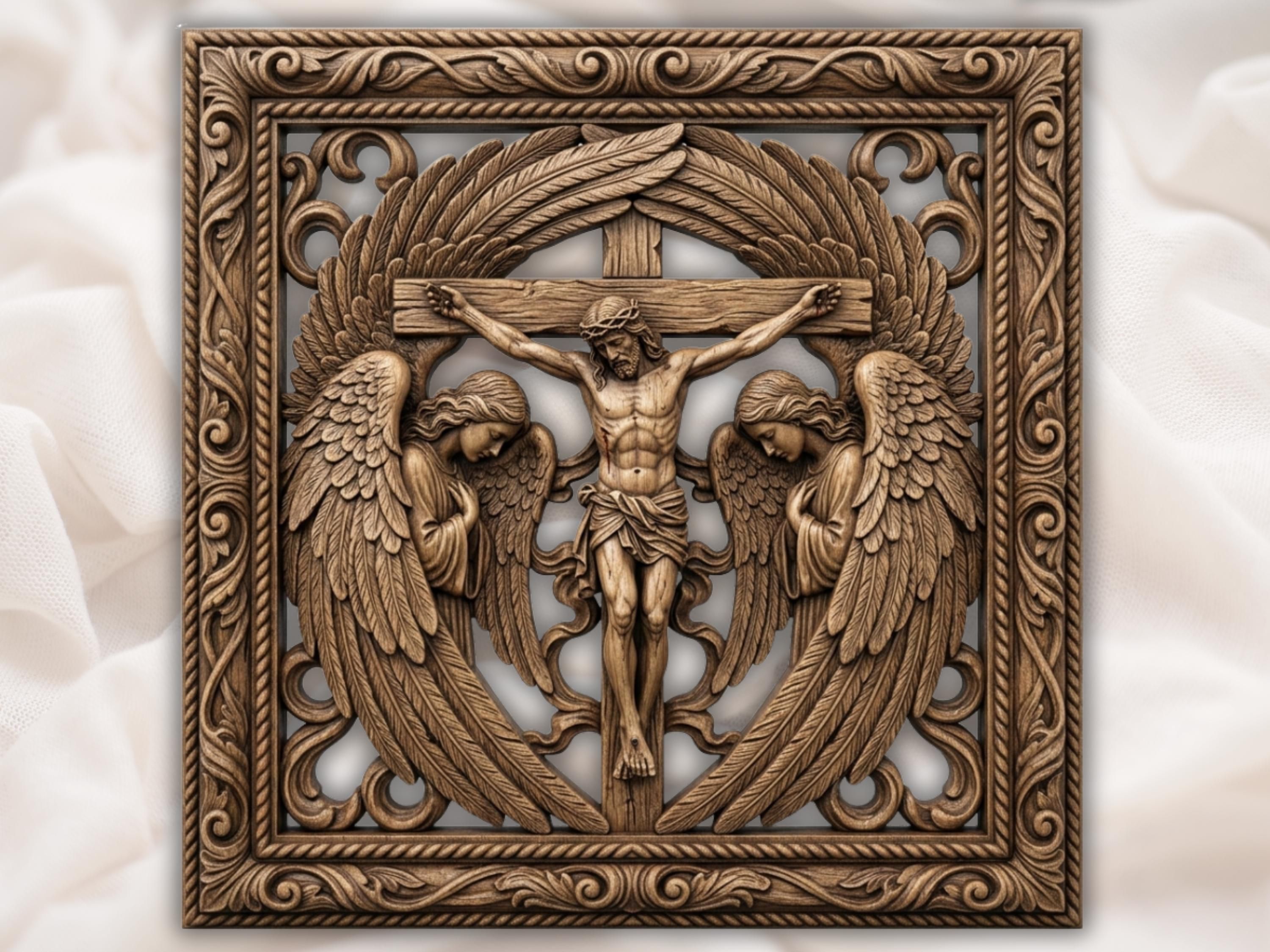 Jesus Cross Angel Wings STL file for CNC router bas-relief STL file for CNC router, laser engraver & 3D printing