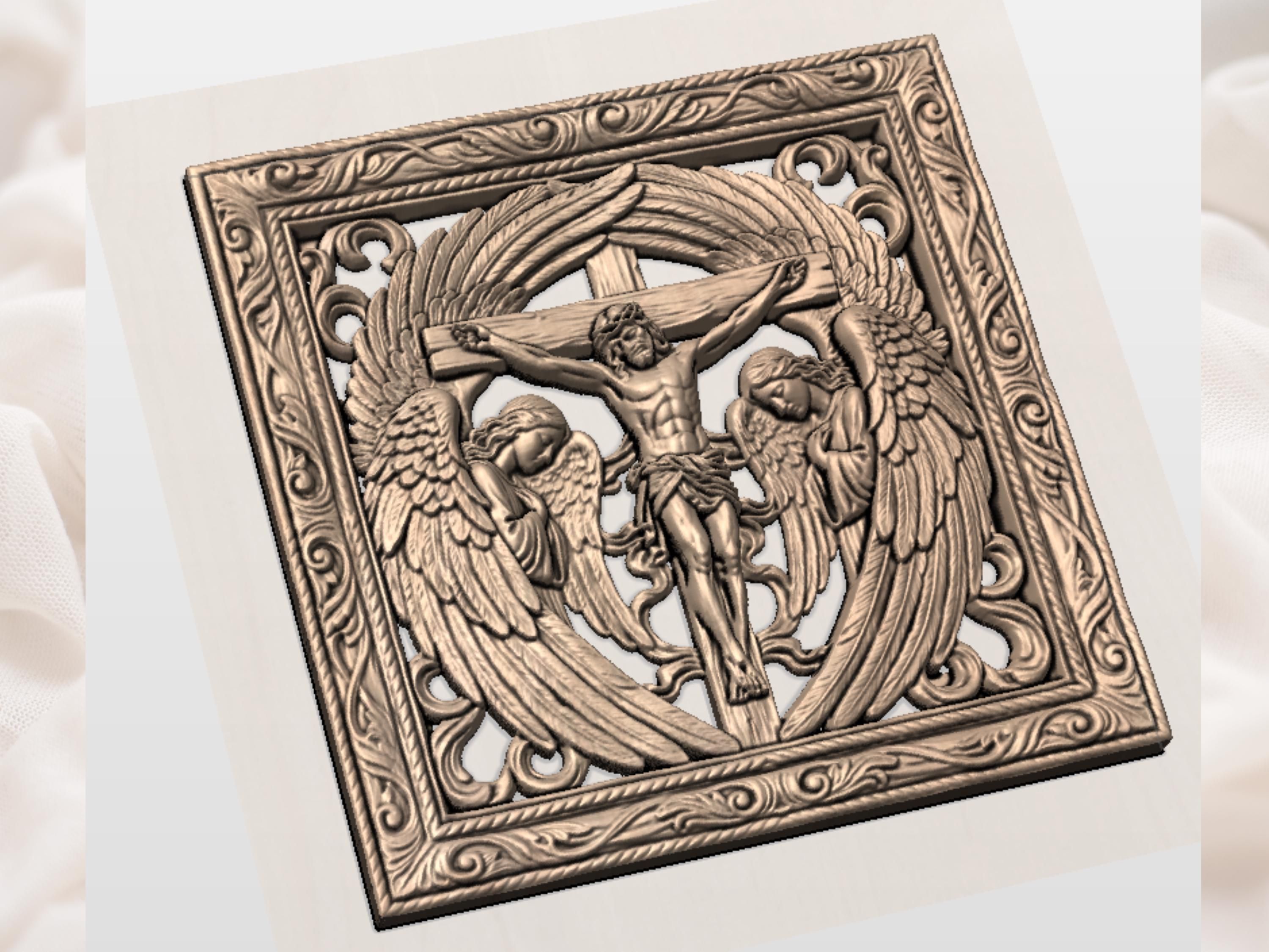 Jesus Cross Angel Wings STL file for CNC router bas-relief STL — view 5