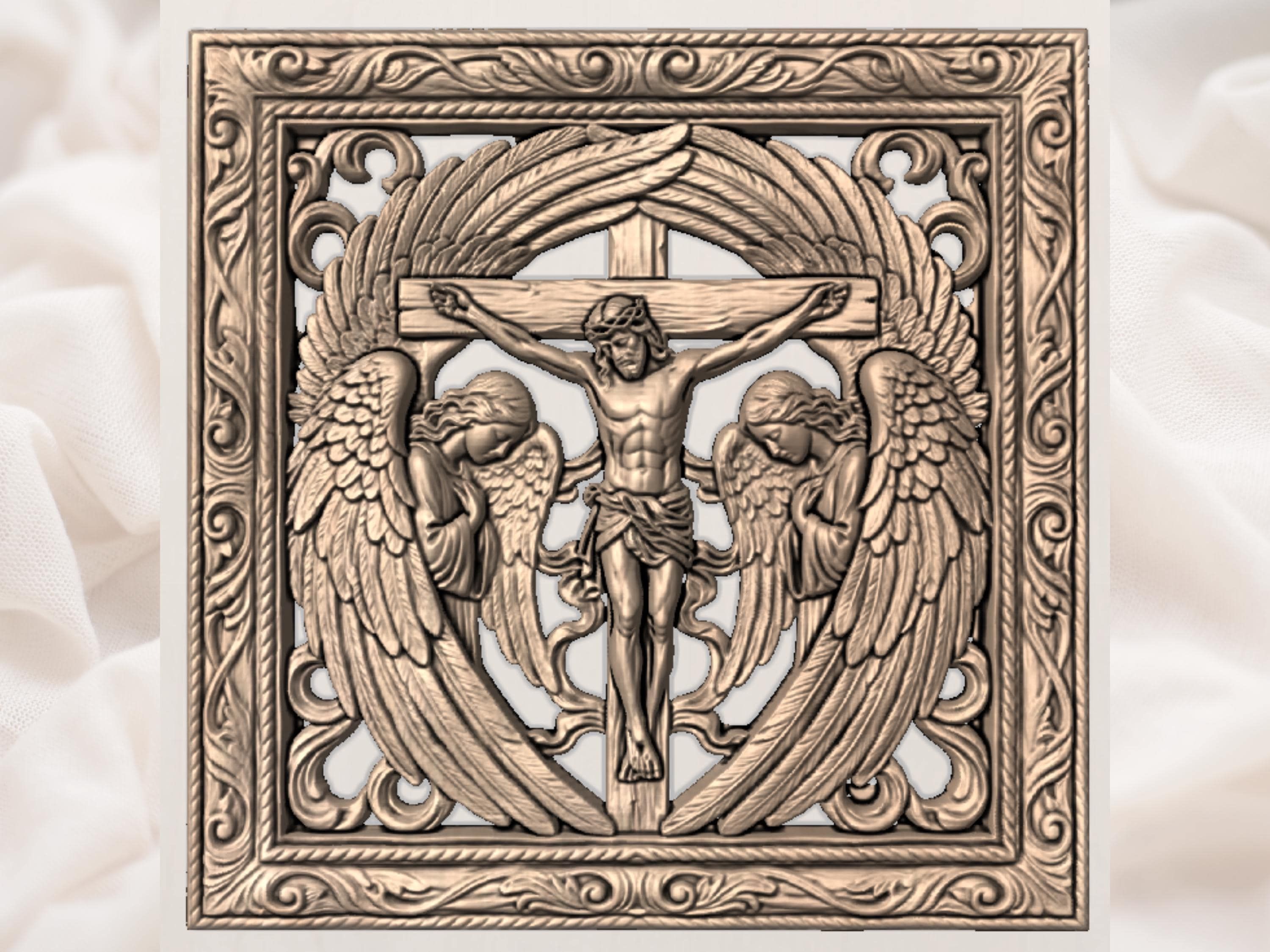 Jesus Cross Angel Wings STL file for CNC router bas-relief STL — view 6