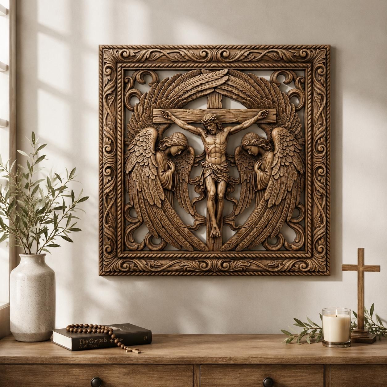 Jesus Cross Angel Wings STL file for CNC router bas-relief STL — view 7
