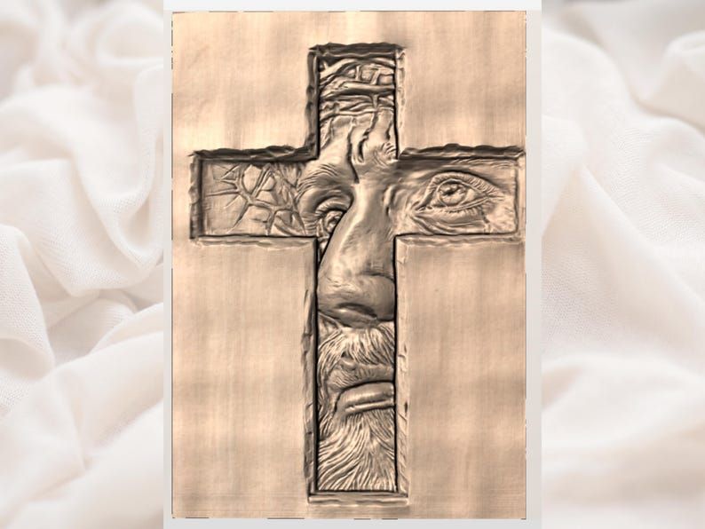 Face of Christ Revealed Through a Cross Bas-Relief STL bas-relief STL — view 2
