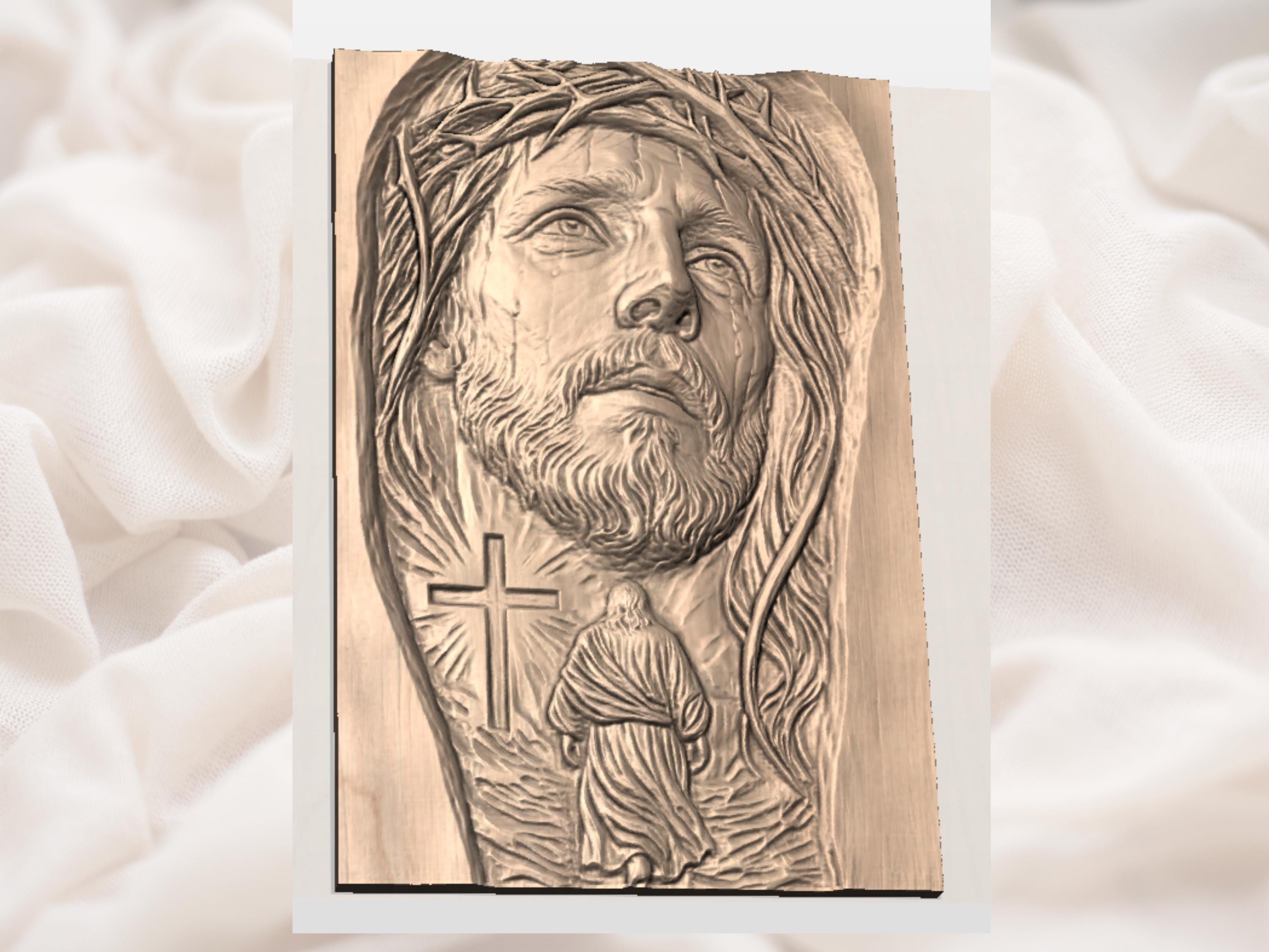 Sorrowful Christ in the Crown of Thorns Bas-Relief STL bas-relief STL — view 2
