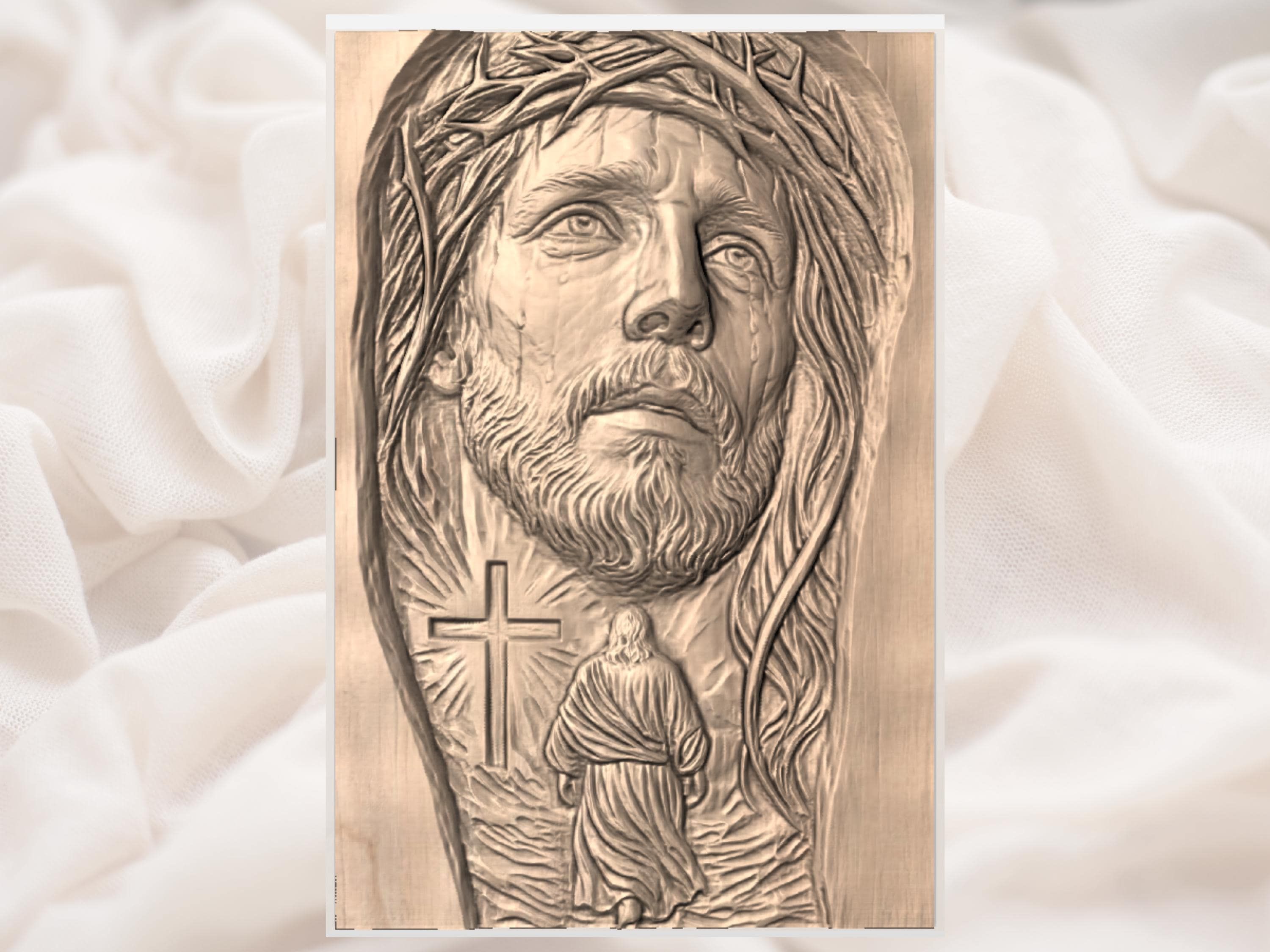 Sorrowful Christ in the Crown of Thorns Bas-Relief STL bas-relief STL — view 3