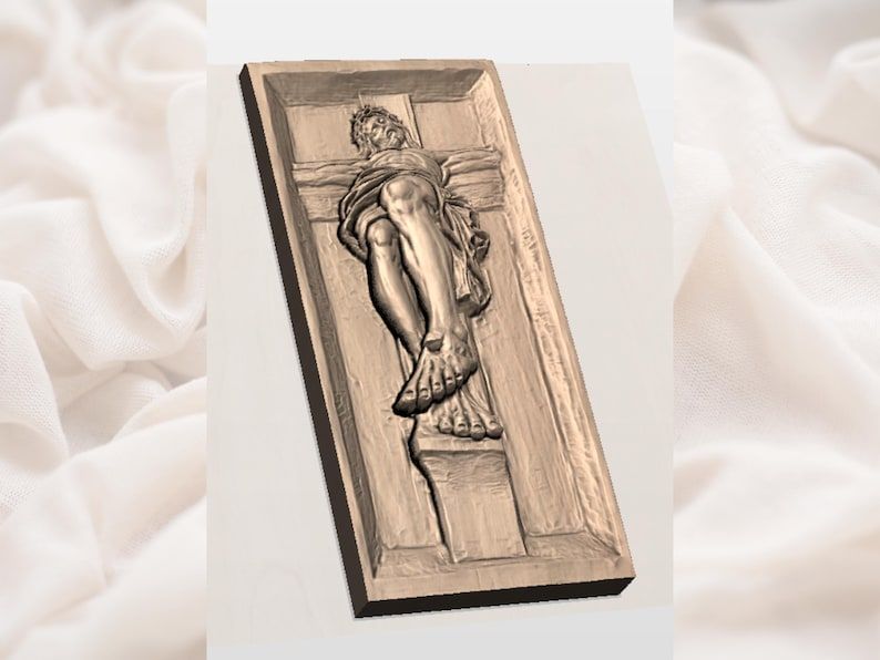 Crucified Christ Bas-Relief Panel with Crown of Thorns STL bas-relief STL — view 2