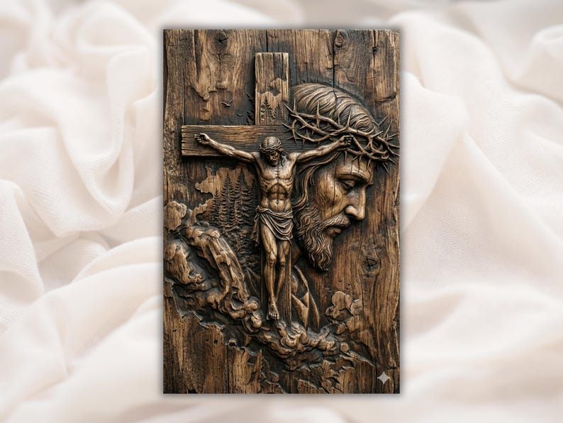Crucifixion of Christ Bas-Relief STL with Crown of Thorns bas-relief STL design