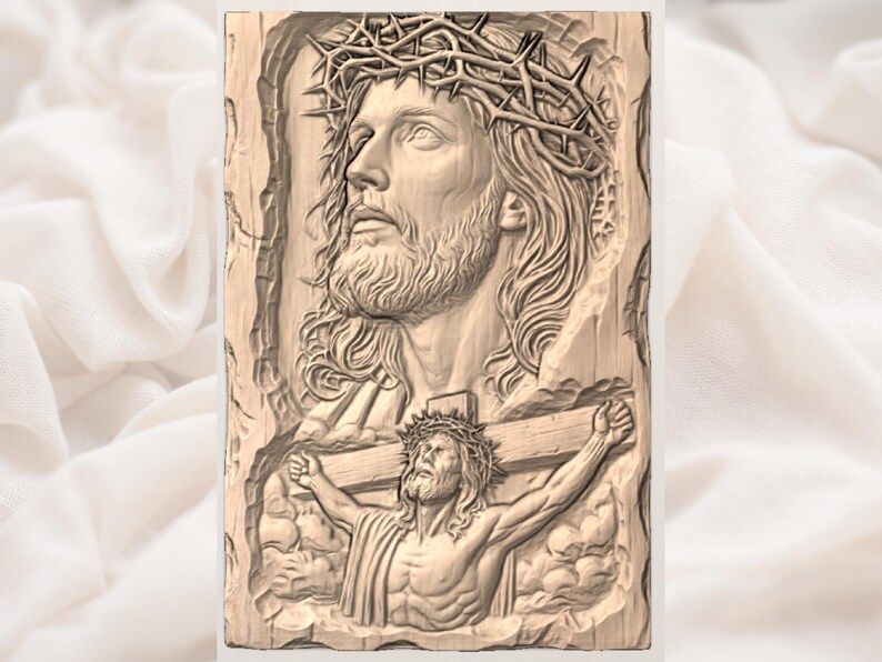 Jesus Crown of Thorns and Crucifixion Bas-Relief STL bas-relief STL — view 3