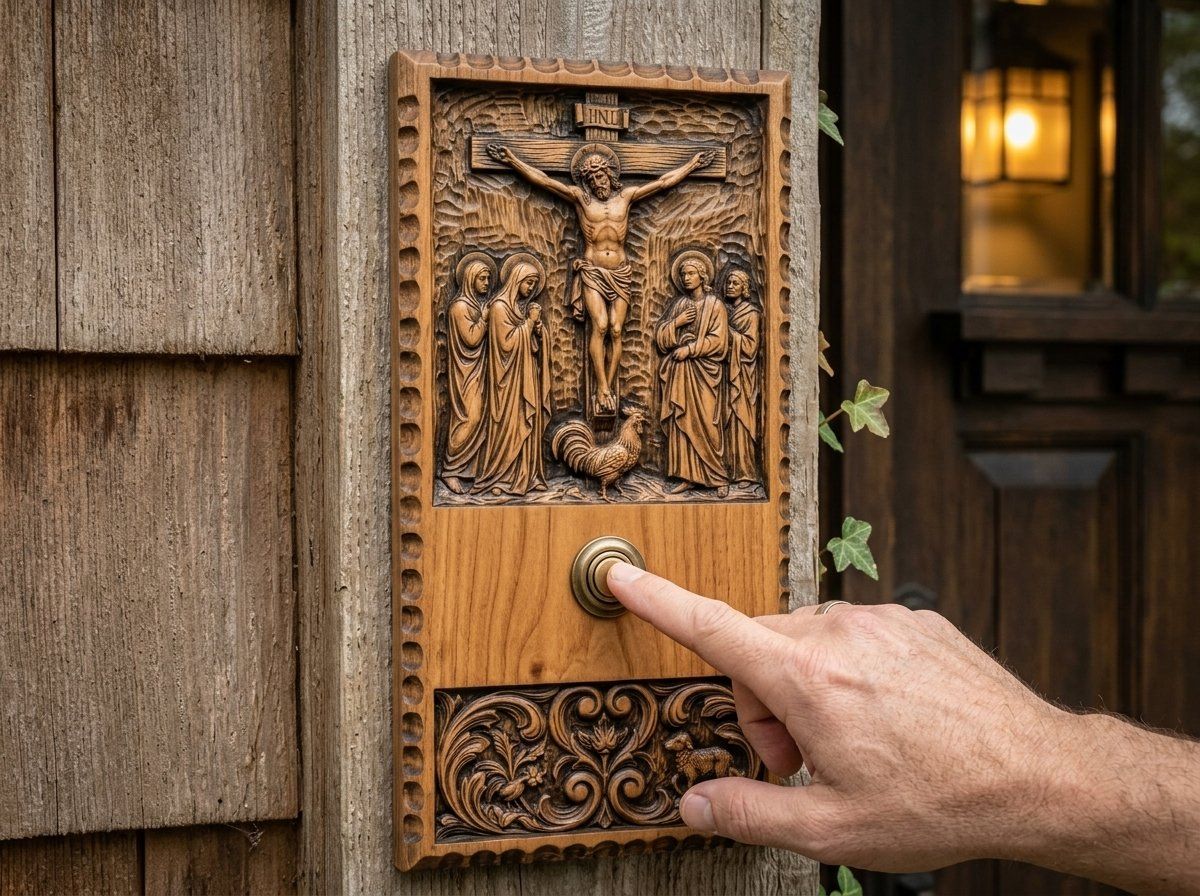 Jesus Crucifixion Doorbell Backing Plate CNC Relief STL bas-relief STL — view 9