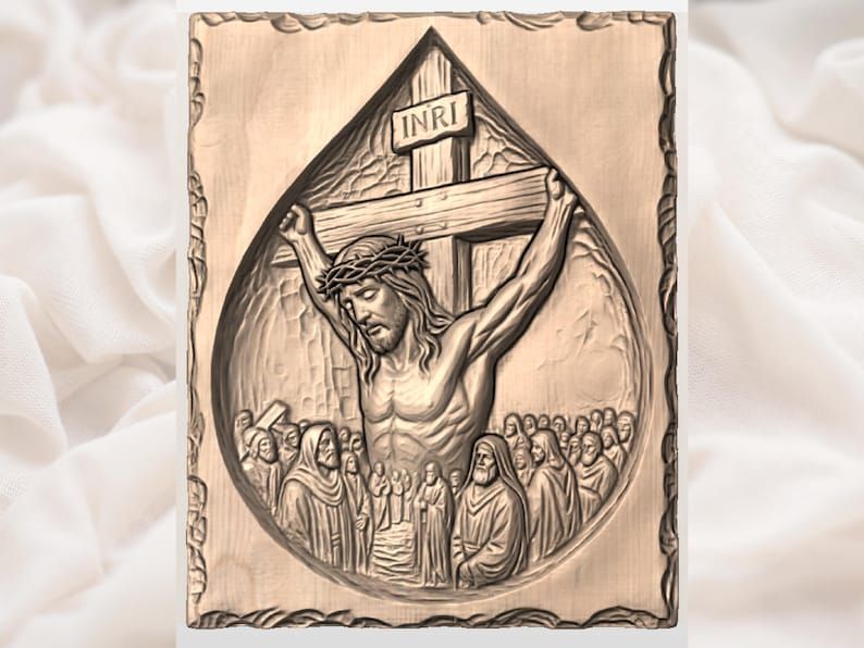 Crucifixion of Christ Teardrop Bas-Relief STL for CNC bas-relief STL — view 3