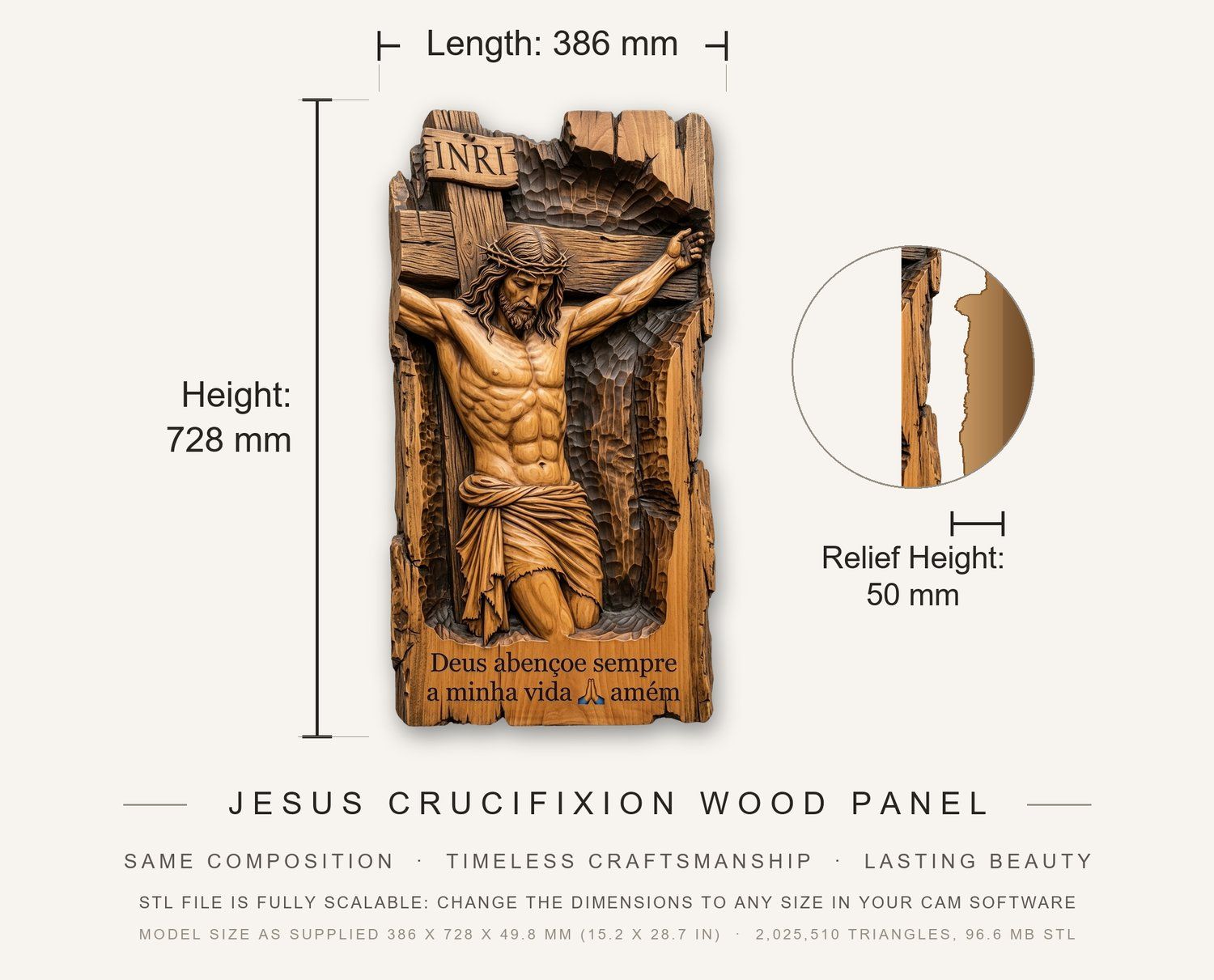 Jesus Crucifixion Wood Panel CNC Relief STL bas-relief STL — view 3