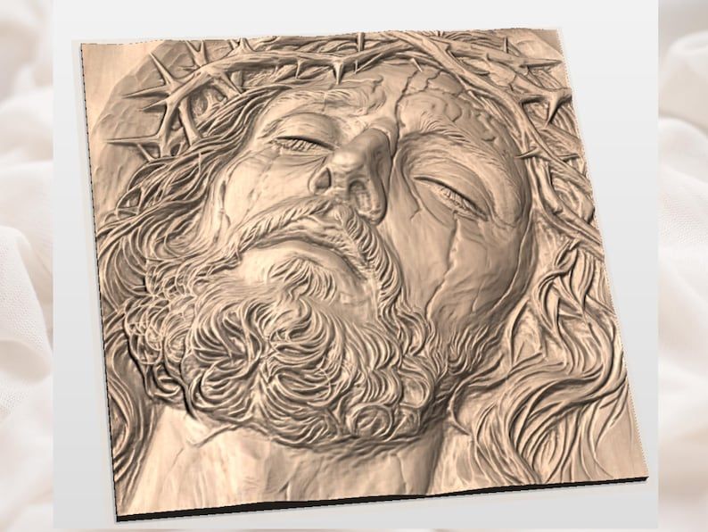 Suffering Christ Face STL, Crown of Thorns Bas-Relief Carving bas-relief STL — view 3