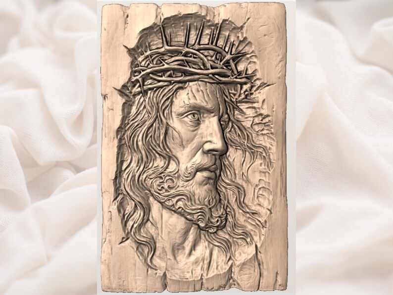 Jesus Face with Crown of Thorns Bas-Relief STL for CNC bas-relief STL — view 2