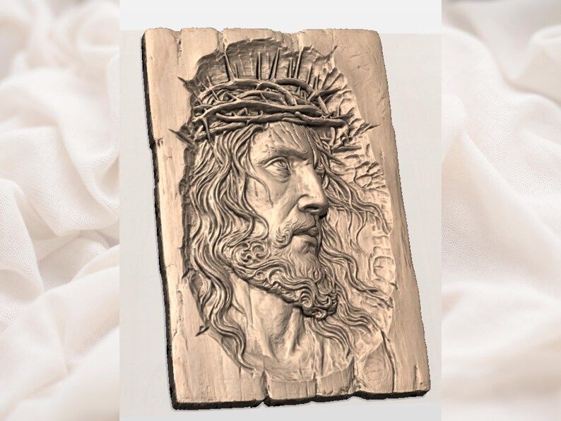 Jesus Face with Crown of Thorns Bas-Relief STL for CNC bas-relief STL — view 3