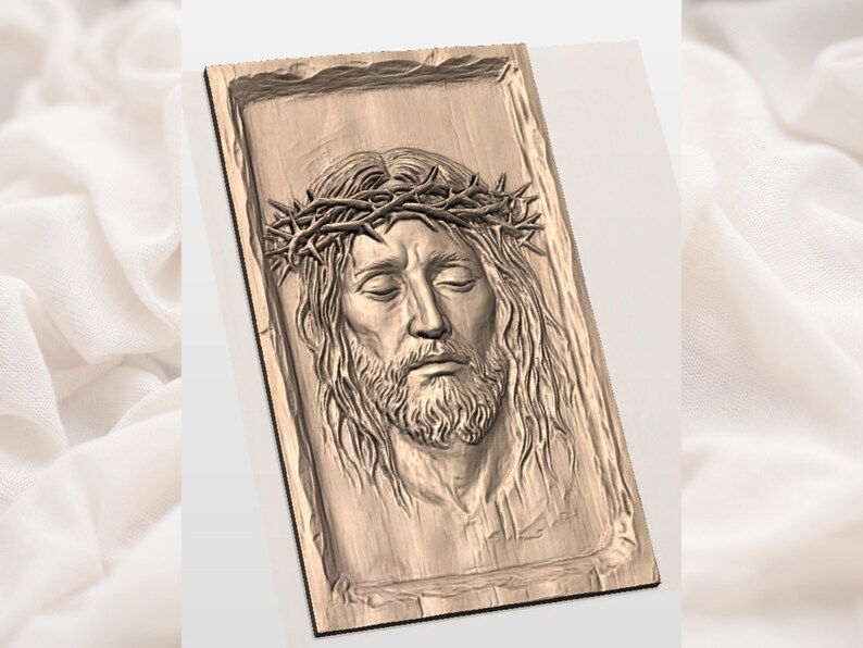 Face of Christ with Crown of Thorns Bas-Relief STL bas-relief STL — view 2
