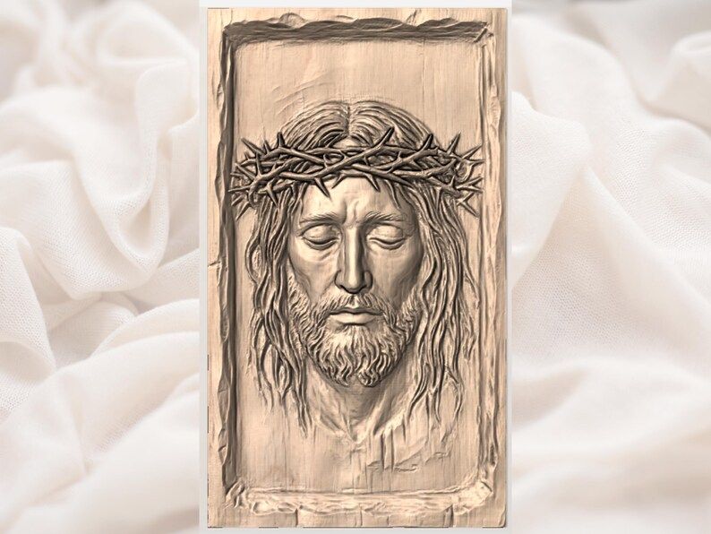 Face of Christ with Crown of Thorns Bas-Relief STL bas-relief STL — view 3