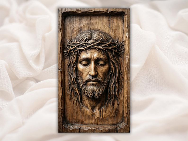 Face of Christ with Crown of Thorns Bas-Relief STL bas-relief STL design