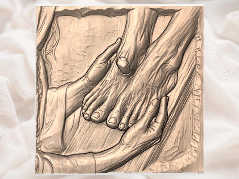 Hands Holding the Pierced Feet of Christ Bas-Relief STL bas-relief STL — view 3