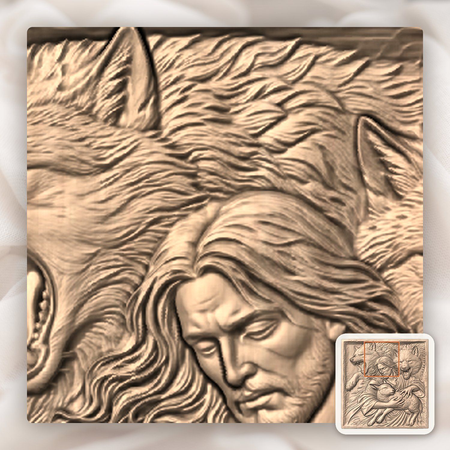 Jesus Good Shepherd Protecting Lamb Wolves CNC Relief STL bas-relief STL — view 7
